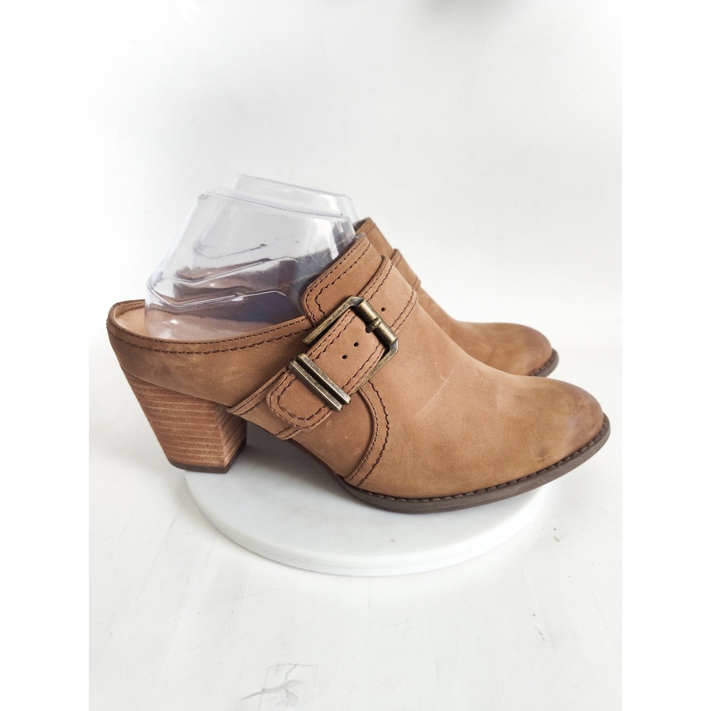 Vionic Mules Size 9‎ Camel Tan Leather Buckle Block Heel Clogs Comfort Cheyenne